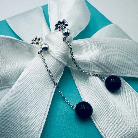Retired Tiffany & Co. Ziegfeld Onyx Drop Earrings Sterling Silver with Packaging - Picture 5 of 12